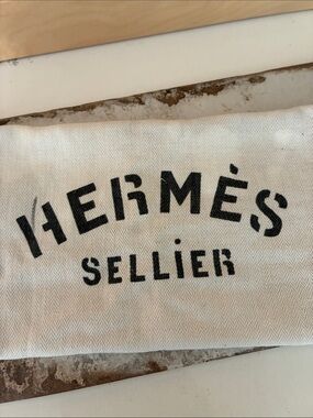Hermès Sellier Canvas Dust Bag in Cream with Black Logo